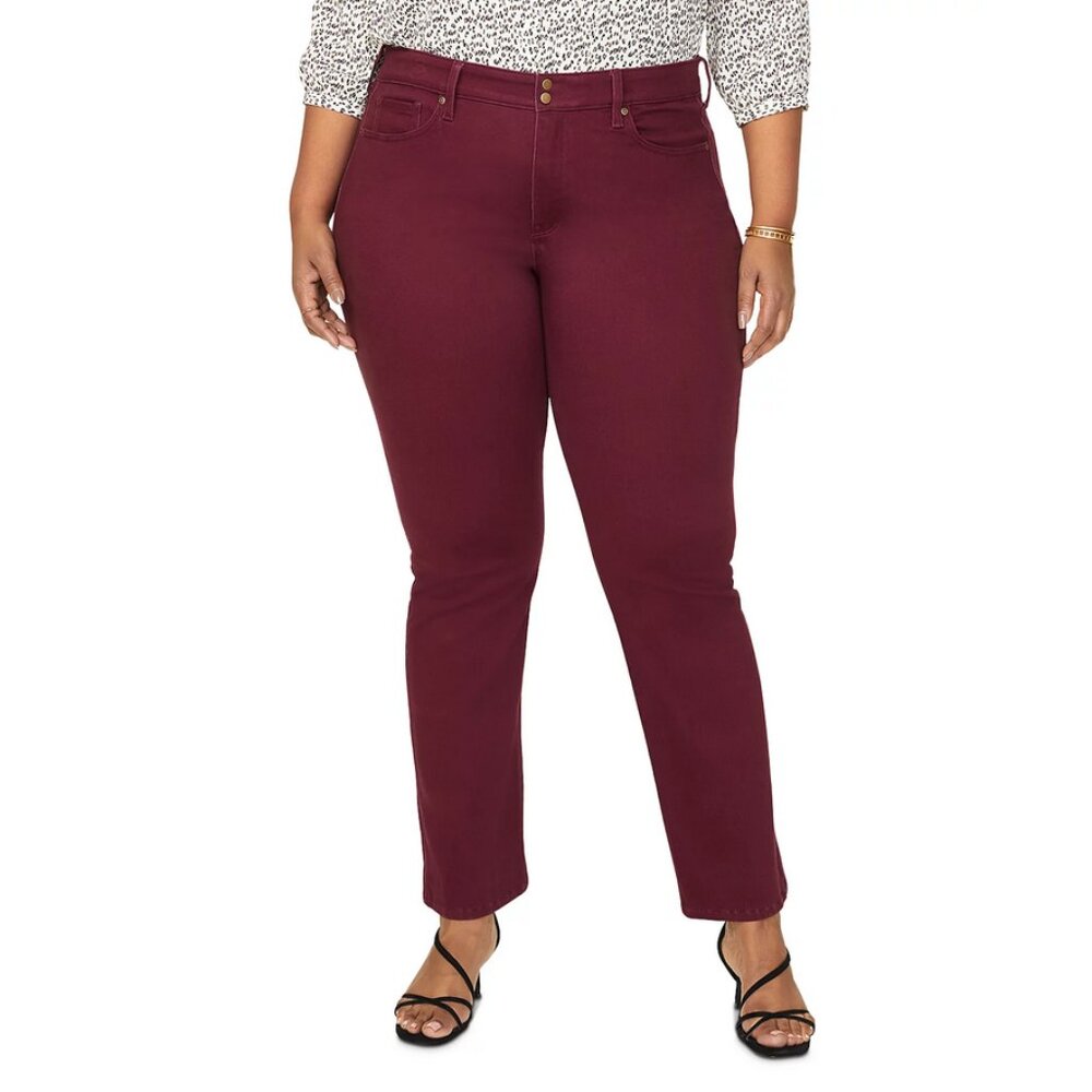 NYDJ Plus Marilyn Double Snap Straight-Leg Jeans in Grenache